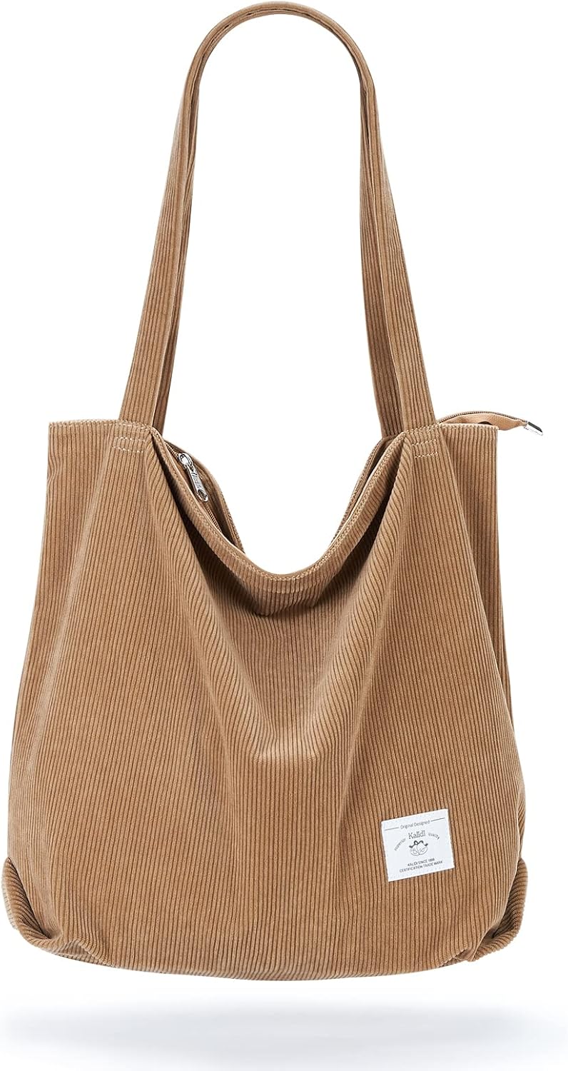 KALIDI FANCY FOREST KALIDI Women Corduroy Tote Bag Zipper Casual Tote's Handbag Big Capacity Shoulder Bag with Pockets - Image 1